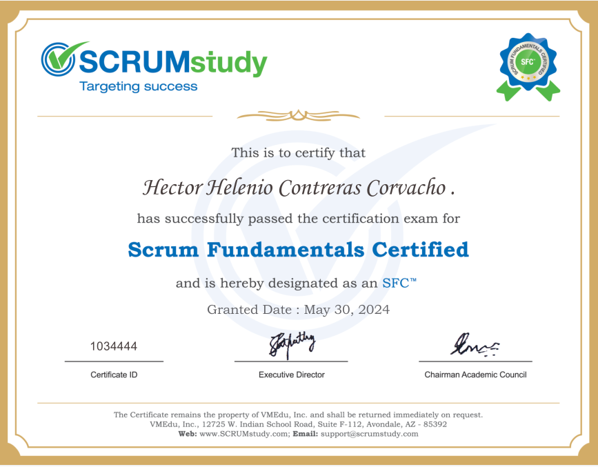 Certificado de Scrum Fundamentals  Certified 4th Edition