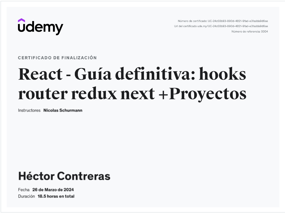 certificado de React